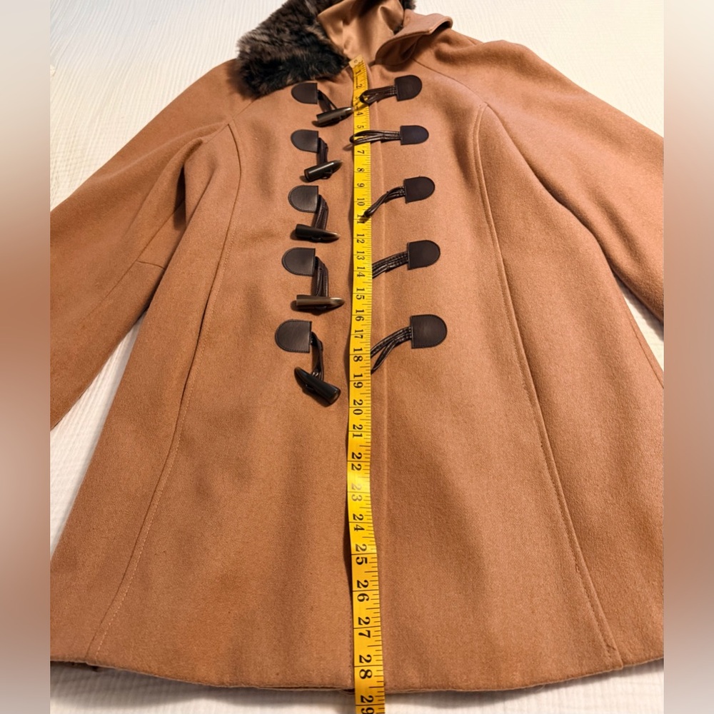Anthropologie Elevenses Wool Blend Jacket Tan Coat with Faux Fur Collar Size 8 - Picture 5 of 10